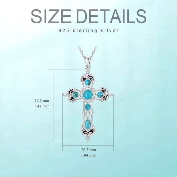 Sterling Silver Turquoise Gothic Cross Pendant Necklace-1