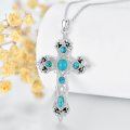 wholesale 925 Sterling Silver with Turquoise and Black Enamel Gothic Cross Pendant Necklace for Women-0-3