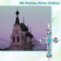 wholesale 925 Sterling Silver with Turquoise and Black Enamel Gothic Cross Pendant Necklace for Women-0-5