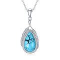 wholesale 925 Sterling Silver Natural Turquoise Tear Drop Pendant Necklace for Women-0-0