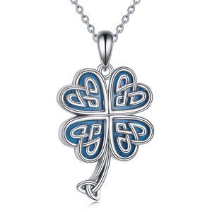 Sterling Silver Celtic Clover Turquoise Pendant Necklace-0