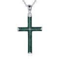 wholesale 925 Sterling Silver Green Stone Cross Pendant Necklace with Chain - 36 Length-0-0