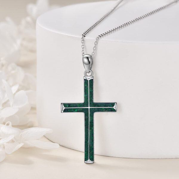 Sterling Silver Crushed Turquoise Shell Cross Pendant Necklace-3