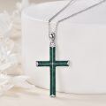 wholesale 925 Sterling Silver Green Stone Cross Pendant Necklace with Chain - 36 Length-0-3
