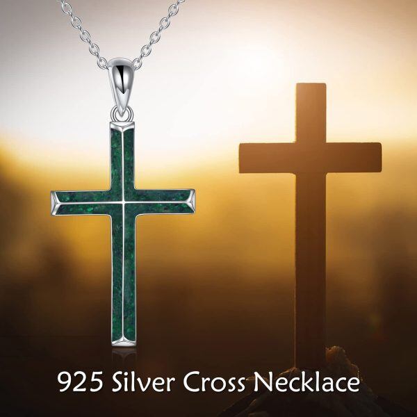 Sterling Silver Crushed Turquoise Shell Cross Pendant Necklace-5