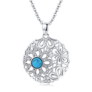 Sterling Silver Daisy Turquoise Pendant Necklace-0