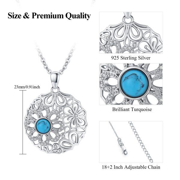 Sterling Silver Daisy Turquoise Pendant Necklace-1