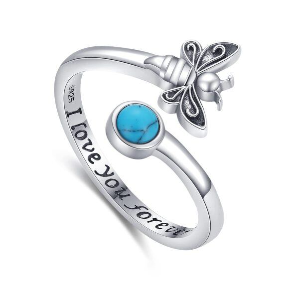 Sterling Silver Bee Turquoise Adjustable Rings-0