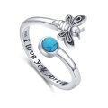 wholesale 925 Sterling Silver Turquoise Butterfly I love you forever Adjustable Ring for Women-0-0