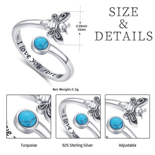 Sterling Silver Bee Turquoise Adjustable Rings-1