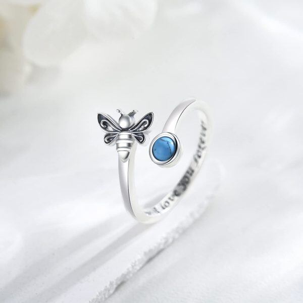 Sterling Silver Bee Turquoise Adjustable Rings-4