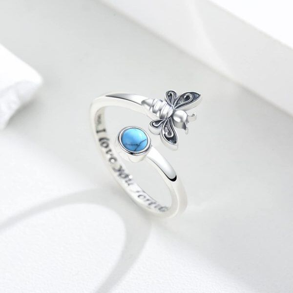 Sterling Silver Bee Turquoise Adjustable Rings-5