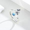 wholesale 925 Sterling Silver Turquoise Butterfly I love you forever Adjustable Ring for Women-0-5