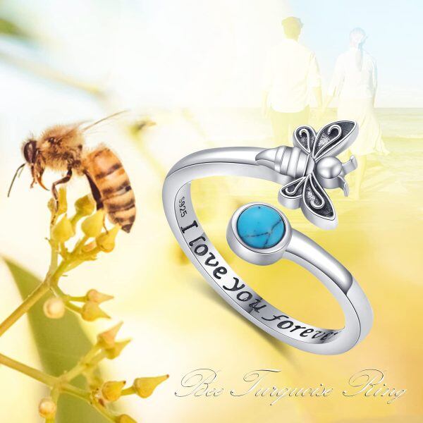 Sterling Silver Bee Turquoise Adjustable Rings-6