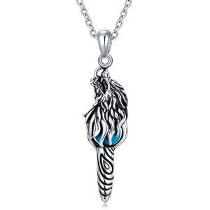 Sterling Silver Oxidized Dragon Pendant Necklace with Turquoise-0