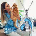 wholesale Sterling Silver Stone Cat Necklace Jewelry Gift for Women - Tri-Tone-0-7