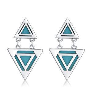 Sterling Silver Geometric Triangle Turquoise Dangle Earrings-0