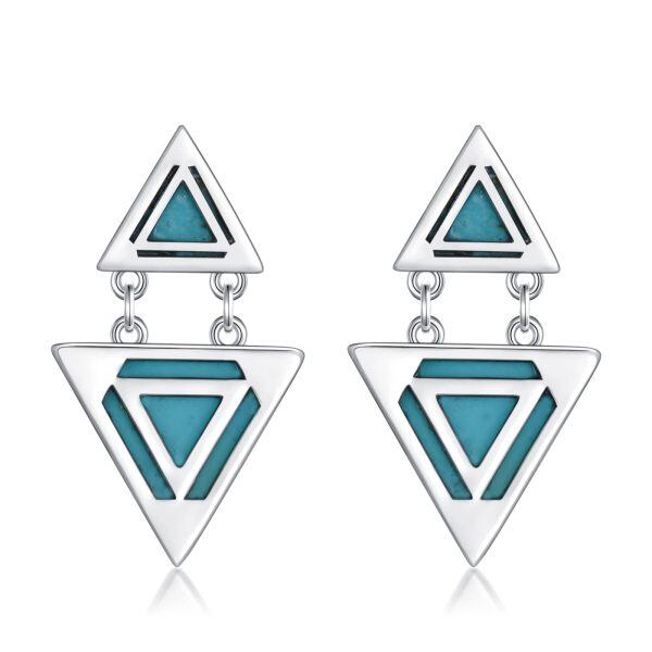 Sterling Silver Geometric Triangle Turquoise Dangle Earrings-0