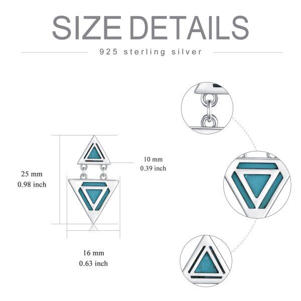 Sterling Silver Geometric Triangle Turquoise Dangle Earrings-1