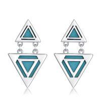 wholesale 925 Sterling Silver Turquoise Triangle Drop Earrings for Women - Mothers Day Gifts- Rhodium Plated