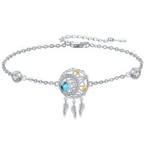 Sterling Silver Dream Catcher Turquoise Chain Bracelets-0