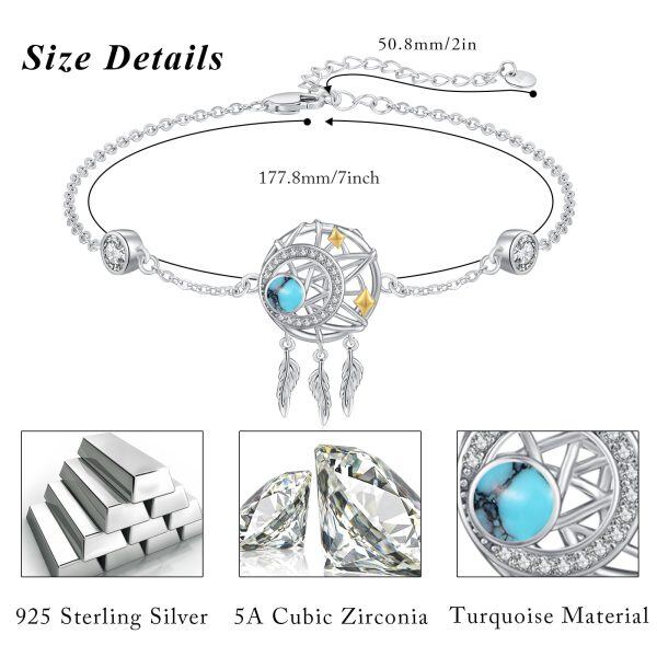 Sterling Silver Dream Catcher Turquoise Chain Bracelets-1