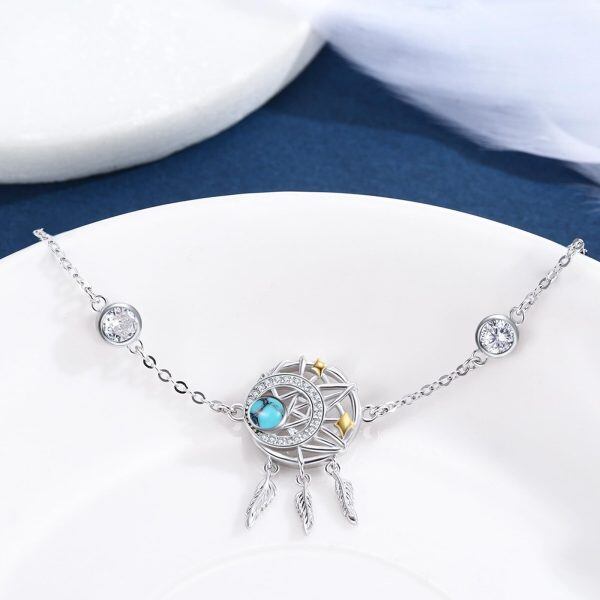 Sterling Silver Dream Catcher Turquoise Chain Bracelets-5