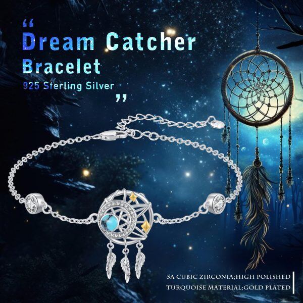 Sterling Silver Dream Catcher Turquoise Chain Bracelets-6