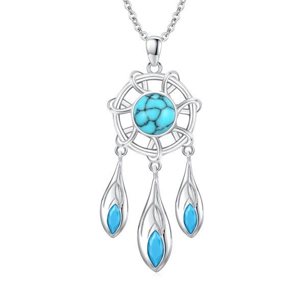 Sterling Silver Dream Catcher Turquoise Pendant Necklace-0