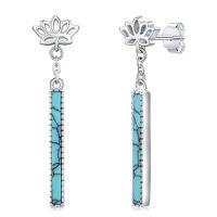 wholesale 925 Sterling Silver Earrings with Turquoise Lotus Flower Design for Women- Rhodium Plated