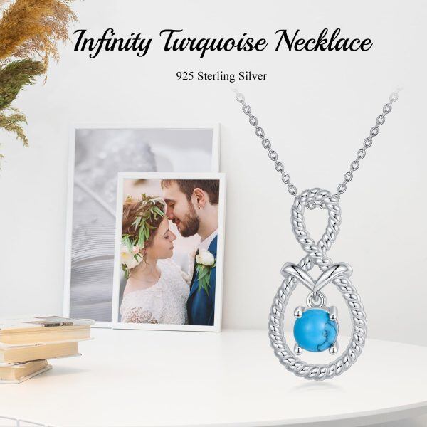 Sterling Silver Infinity Turquoise Pendant Necklace-5