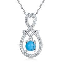 wholesale 925 Sterling Silver Rope Design Teardrop Turquoise Pendant Necklace for Women (30cm)- Rhodium Plated