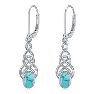 Sterling Silver Celtic Knot Turquoise Dangle Earrings-0