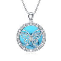 wholesale 925 Sterling Silver Turquoise Butterfly Pendant Necklace - Western Style Gemstone s for Her- Oxidized/Oxidised