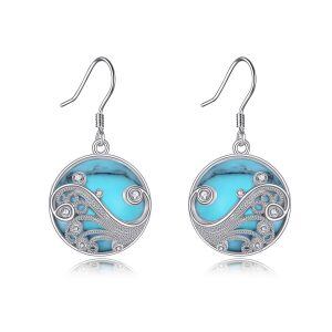 Sterling Silver Wave Turquoise Dangle Earrings-0