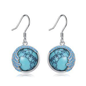 Sterling Silver Boho Turquoise Ball Dangle Earrings-0