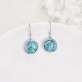 wholesale 925 Sterling Silver Round Blue Turquoise Stone Drop Dangle Hook Earrings for Women Vintage Boho Chic Gift Ideas-0-3