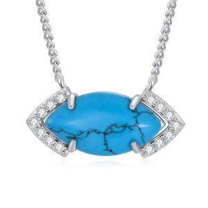 Sterling Silver Marquise Turquoise Pendant Necklace-0