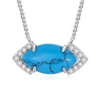 wholesale 925 Sterling Silver with Turquoise and Cubic Zirconia Accent Marquise Shape Pendant Necklace for Women- Rhodium Plated