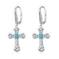 wholesale 925 Sterling Silver Turquoise Gothic Cross Dangle Earrings for Women Girls Wife Mom Religious -0-0