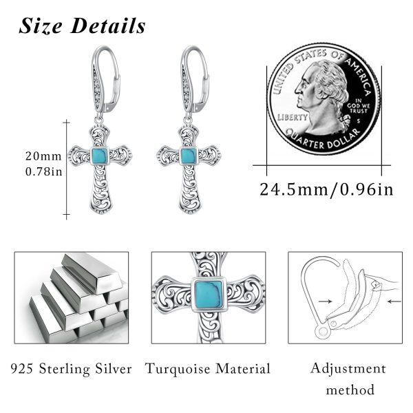 Sterling Silver Turquoise Cross Dangle Earrings-1