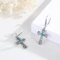 wholesale 925 Sterling Silver Turquoise Gothic Cross Dangle Earrings for Women Girls Wife Mom Religious -0-4