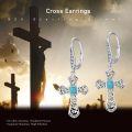 wholesale 925 Sterling Silver Turquoise Gothic Cross Dangle Earrings for Women Girls Wife Mom Religious -0-5