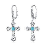 wholesale 925 Sterling Silver Turquoise Gothic Cross Dangle Earrings for Women Girls Wife Mom Religious - Oxidized/Oxidised