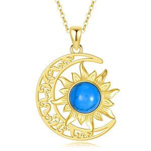 Sterling Silver Moon and Turquoise Sun Pendant Necklace-0