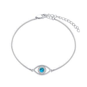 Sterling Silver Evil Eye Chain Bracelets with Round Turquoise-0