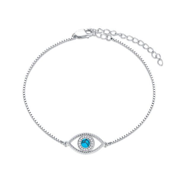 Sterling Silver Evil Eye Chain Bracelets with Round Turquoise-0