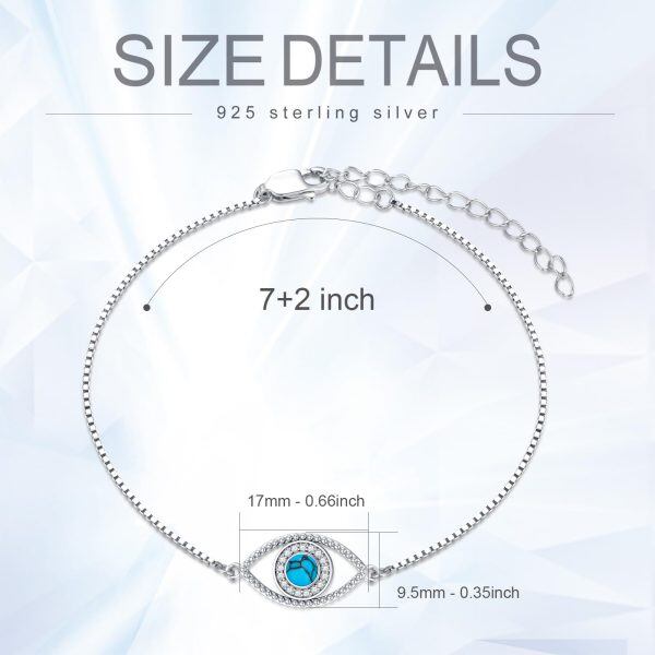 Sterling Silver Evil Eye Chain Bracelets with Round Turquoise-1