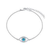 wholesale 925 Sterling Silver Blue Turquoise Evil Eye Charm Bracelet for Women - Adjustable Faith - Rhodium Plated