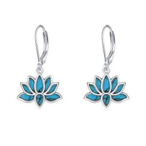 Sterling Silver Lotus Turquoise Dangle Earrings-0